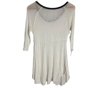 Free People Intimately White Black Ringer 3/4 Sleeve Raw Seam Slub Top Size S thumbnail 6