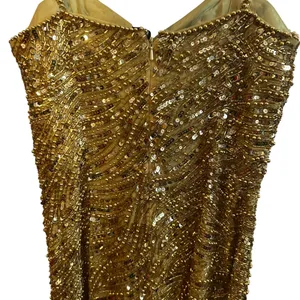 VTG Nite Line AJ Bari Gold Beaded Silk Dress Sweetheart Evening Gown 4 Trophy thumbnail 6