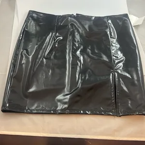 Bear Dance black pleather mini skirt with slit! NWT. Size Small. thumbnail 1