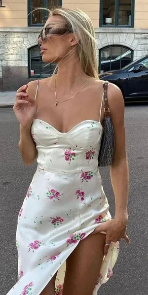 Zara dress midi corset like floral satin effect open back wedding summer party thumbnail 3