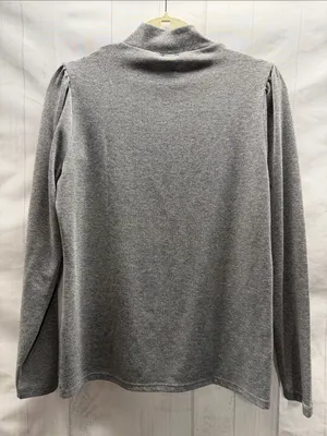 J. Crew NWT Heather Gray Silver Metallic Lurex Mock Neck Puff Long Sleeve Top thumbnail 5
