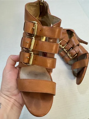 Michael Kors Tan Leather Strappy Buckle Kitten Heels Womens 6.5 Y2K Dressy thumbnail 9