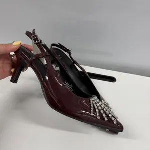 A New Day Burgundy Patent Rhinestone Slingback Pumps Pointed Toe Heels 9.5 thumbnail 2