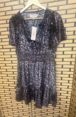 French Connection Tan Leopard Print Velour Dress‎ Size Medium thumbnail 1