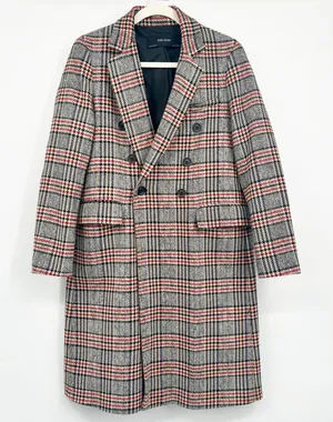 Zara Womens Plaid Wool‎ Blend Double Breasted Dark Academia Longline Coat Size M thumbnail 1