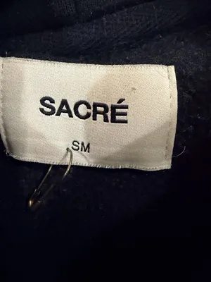 SACRÉ Black Pullover Hoodie S/M Fleece Kangaroo Pocket Minimalist Sweatshirt thumbnail 7