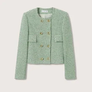 NWT MNG Double-breasted tweed jacket Green Medium thumbnail 7