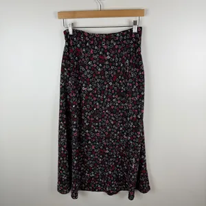 LOFT Black Heart Print Midi Skirt Size 2 Coquette Valentines Romantic Y2K‎ Girly thumbnail 6