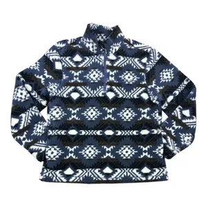 Mountain and Isles Aztec Print 1/4 Zip Fleece Pullover Blue Black Mock Neck M thumbnail 1