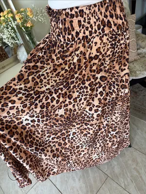 Paper heart pull on boho leopard print linen maxi skirt L thumbnail 10
