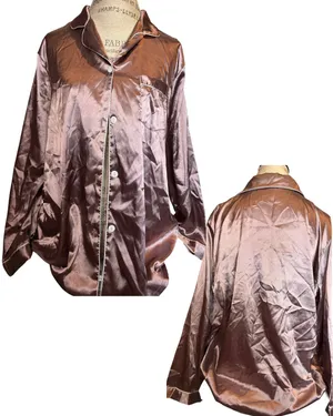 Three Piece Silky Pajama Set in Pink Brown Size XL thumbnail 1