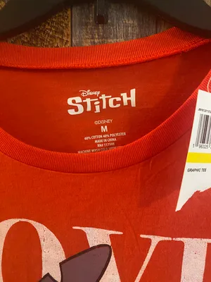 Disney NWT Stitch ( love is in the air )Tee Shirt Size medium . Red/orange thumbnail 3
