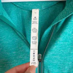 Lululemon 1/2 Zip Pullover Womens 12 Teal Heathered Thumbhole Activewear Top‎ thumbnail 4