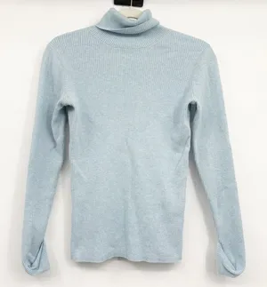Brooks Brothers Womens Light Blue Cotton Cashmere Ribbed Turtleneck Sweater XS thumbnail 1
