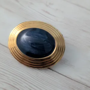 Vintage Clip On Earrings Very Large Dark Blue & Gold Tone Statement Oval 1.5" thumbnail 6