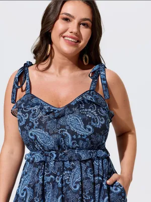 BloomChic Paisley Print Shoulder-Tie Ruffled Maxi Dress Sz.14-16 NWT thumbnail 4