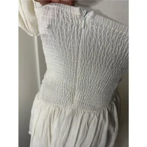 Charming Off-White/Cream Ruched Mini Dress – Puff Sleeves & Smocked Back small thumbnail 7