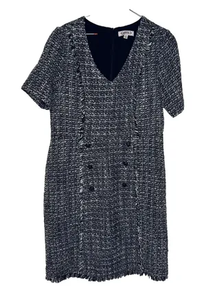 Nanette‎ Lepore Women's Dress Tweed Fringe Sheath Knee Length Black White 10 NWT thumbnail 1