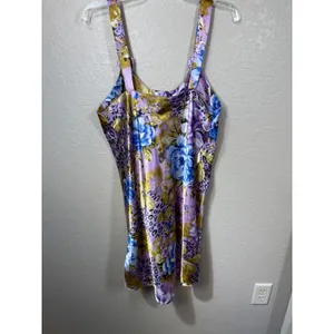 Vintage Set Sante Classics Floral Leopard Print Purple Robe & Slip Set - Size M thumbnail 7