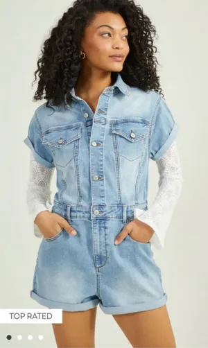 EUC Altar’d State Denim Romper | Casual Boho Jean Romper Outfit thumbnail 1