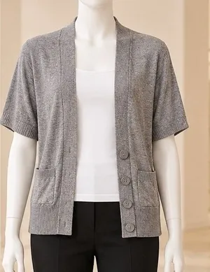 Apt 9 Womens Cardigan Gray Short Sleeve Open Front Knit Shrug Size S thumbnail 1