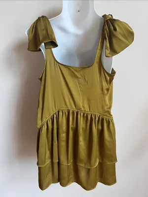 Mini ruffle Dress with Statement Shoulder Bows 20s style flapper NWT chartreuse Green Size 16 thumbnail 3