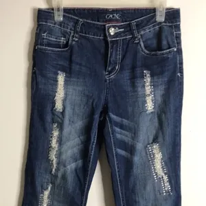 Cache Boot Cut With gem Embellishment Beads distressed jeans‎ size 6 thumbnail 2