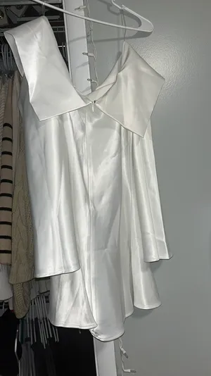 Peppermayo Mini Dress White Silk Off the Shoulder Long-Sleeve thumbnail 5