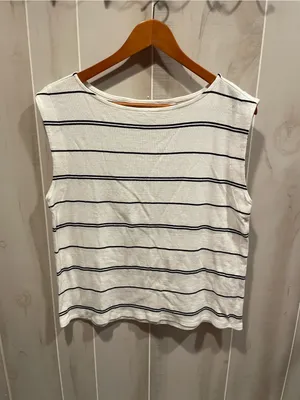 Cute Banana Republic ribbed striped relaxed cotton stretch sleeveless top preppy thumbnail 2