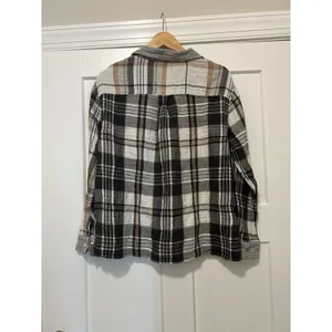 Aerie Long Sleeve Button Up Shirt Womens Size Large Brown Plaid Gauze Cotton thumbnail 5