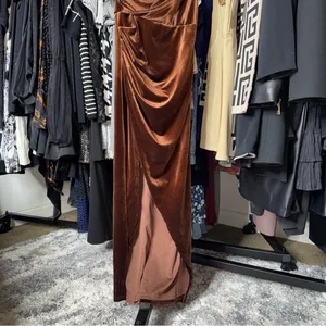 Lulus Brown Velvet Asymmetrical Tulip Midi Dress Womens XS EUC Sultry Romantic thumbnail 5