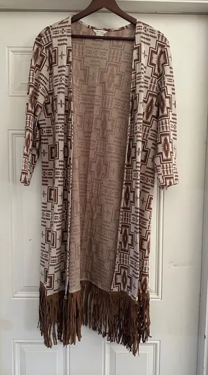 Ariat Women's Southwestern Geo Print Fringed Duster Cardigan Large thumbnail 1
