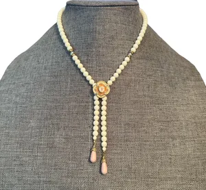 1928 Vintage Glass Bead Flower Y Necklace thumbnail 1