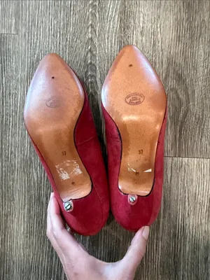 Pollini vintage pointy toe heels red suede leather 37 / US 7 thumbnail 11