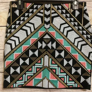 Express Sequin Mini Skirt Geometric Aztec Tribal Pattern Embellished Party Small thumbnail 4