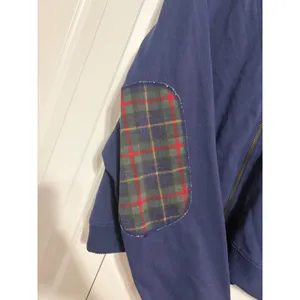 White Stag Cardigan Zip Up Plaid Elbow Patch Navy Blue Vintage Large thumbnail 4