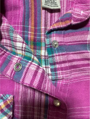 Wrangler Pink Plaid Snap Button Flannel Shirt - Size L - Flâ thumbnail 3