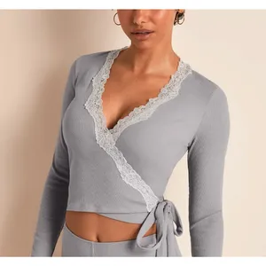 Adore Me Wrap Top Ribbed Ballet Size S Gray thumbnail 5