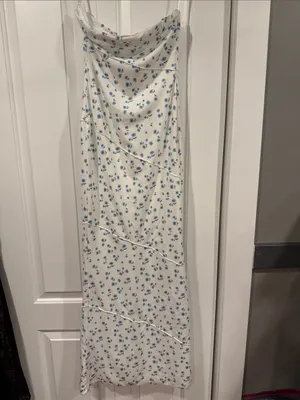 Princess Polly Oscar White Strapless Dress with Blue‎ Floral Print medium nwt thumbnail 2