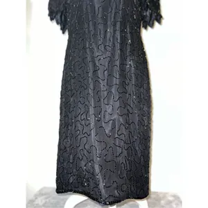 100% Silk Vintage Women’s Black Beaded Open Back MIDI Dress LARGE thumbnail 12