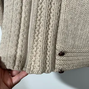 Vintage 100% Wool Sweater Eddie Bauer Tan Zip-Up Cardigan Pockets Size Medium thumbnail 8