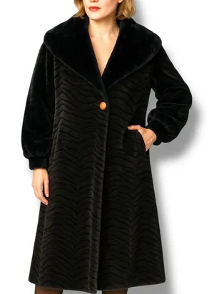 Vintage Faux Fur Zebra‎ Print Long Coat Oversized Collar Black Brown Small Glam thumbnail 1