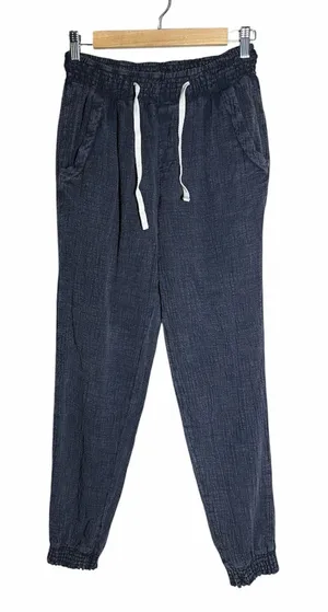 Ocean Drive Washed Black Drawstring Textured Joggers with White Cord Small thumbnail 1