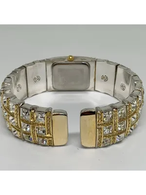 Geneva women’s two tone rhinestones crystals fashion dress watch 19mm running thumbnail 5