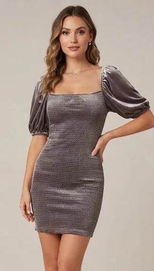 Anthropologie Mare Mare Balloon Sleeve Mini Velvet Smoked Dress Sz L thumbnail 1