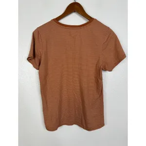 Pact Organic Cotton V-Neck Striped T-Shirt Rust Orange White Womens Medium thumbnail 2