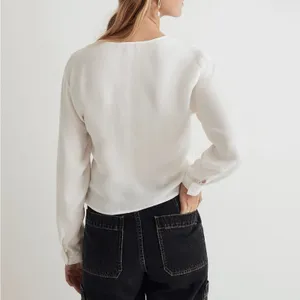 Madewell Brushed Ruched-Front Long Sleeve V Neck Top in Lighthouse Sz 0‎ NEW thumbnail 2