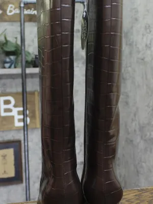 NWT INC International Concepts Knee High Boots Kitten Heels Brown Croc 7M thumbnail 6