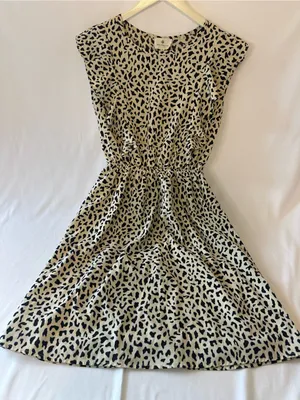 Cream and Black Printed Midi Dress with Elastic Waist thumbnail 1