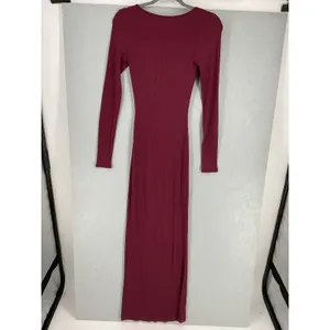 SKIMS Women Maxi Dress Burgundy Ribbed Soft Lounge Scoop Neck S thumbnail 3